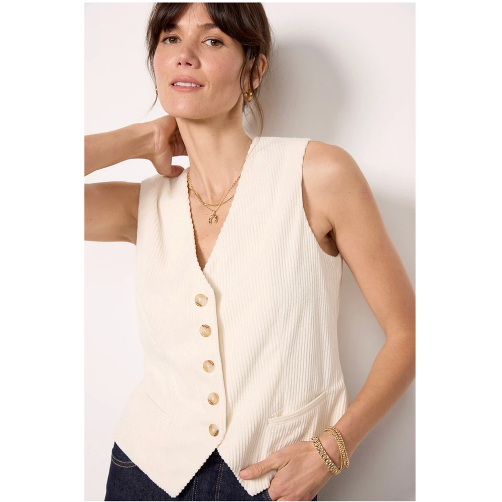 EVEREVE NWT Sierra Ivory Corduroy Button Down V-Neck Vest // M